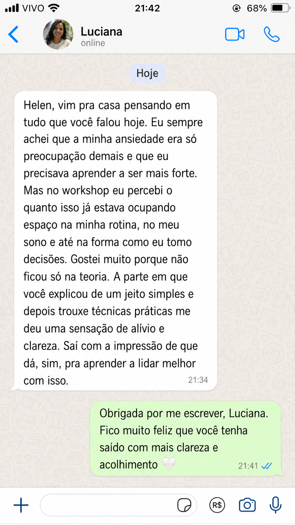 Print de depoimento de participante