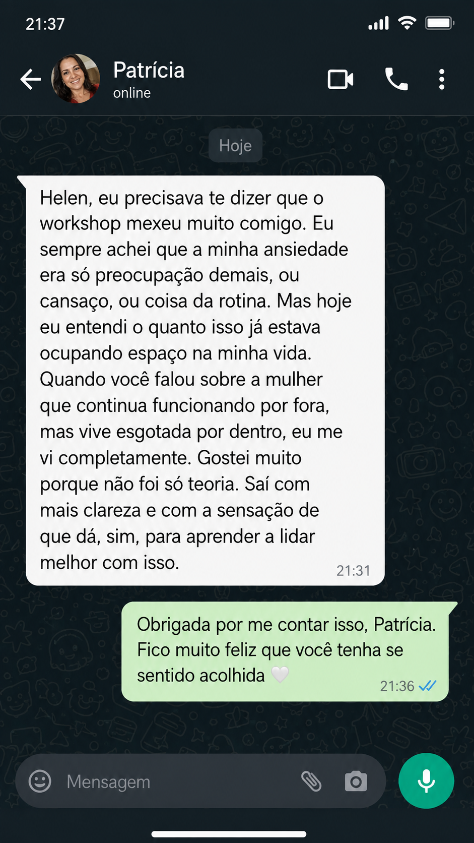 Print de depoimento de participante
