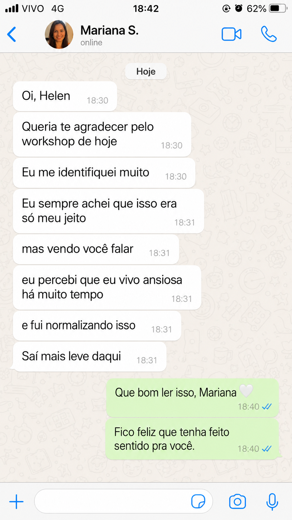 Print de depoimento de participante